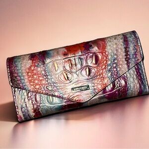 NWT Brahmin Leather Veronica Wallet in DESTINY, pink, teal blue, orange